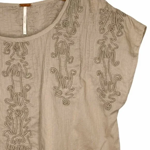 Free People Brown Embroidered Quills Cropped Top Size Small - Picture 10 of 14